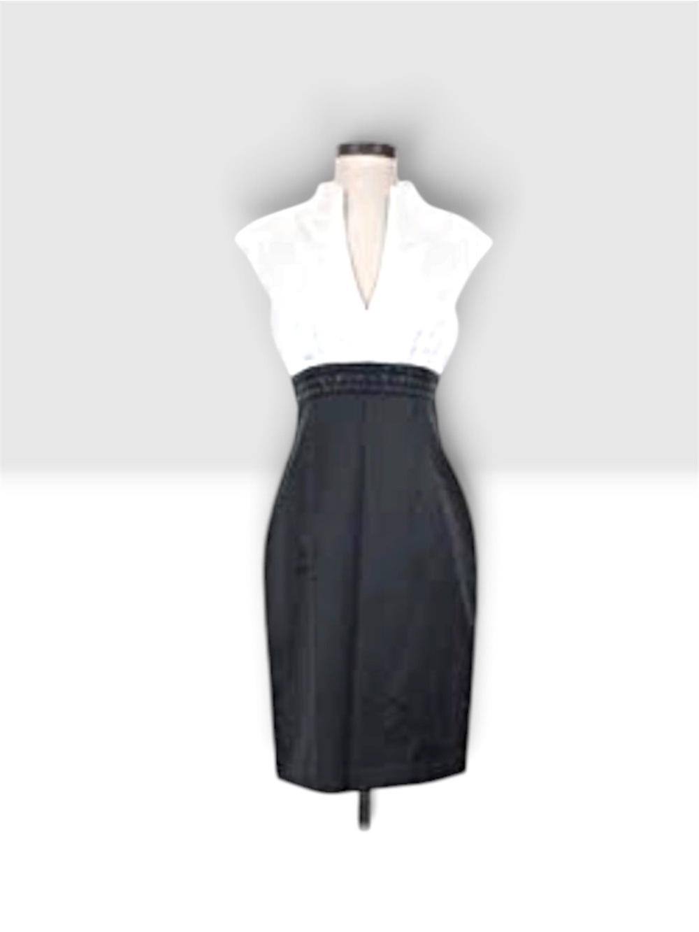 Trina Turk Los Angeles After Five Two-Tone Black and off White Dress Beaded Stud